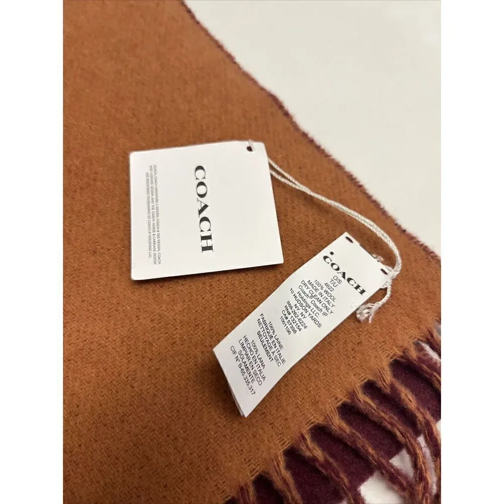 Coach Horse & Carriage Jacquard 100% Wool Scarf/ Wrap Cherry Ginger Made Italy